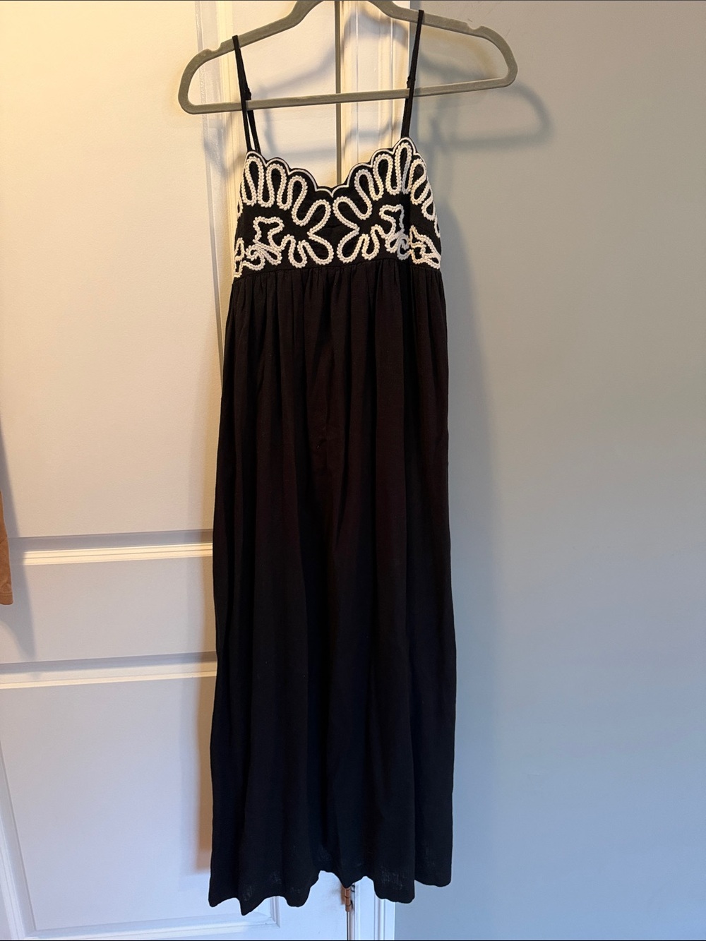 Black Maxi Dress with White Embroidered Bodice